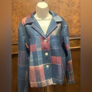 NWT SIZE XL Stylish Plaid Blazer in Blue and Red
